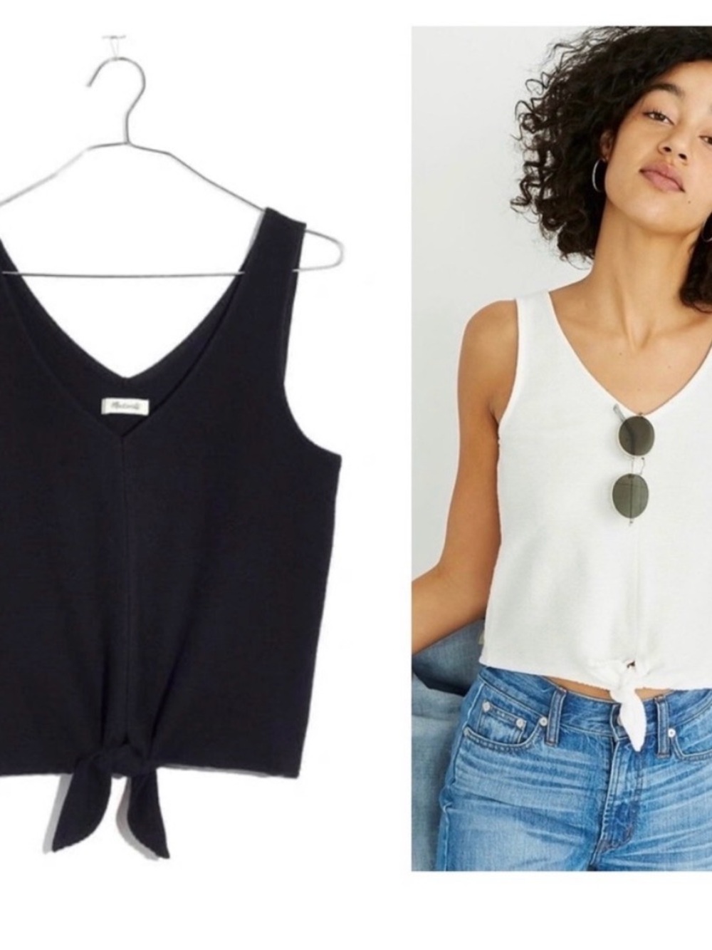 Madewell V-Neck Tie-Front Tank Top - Black